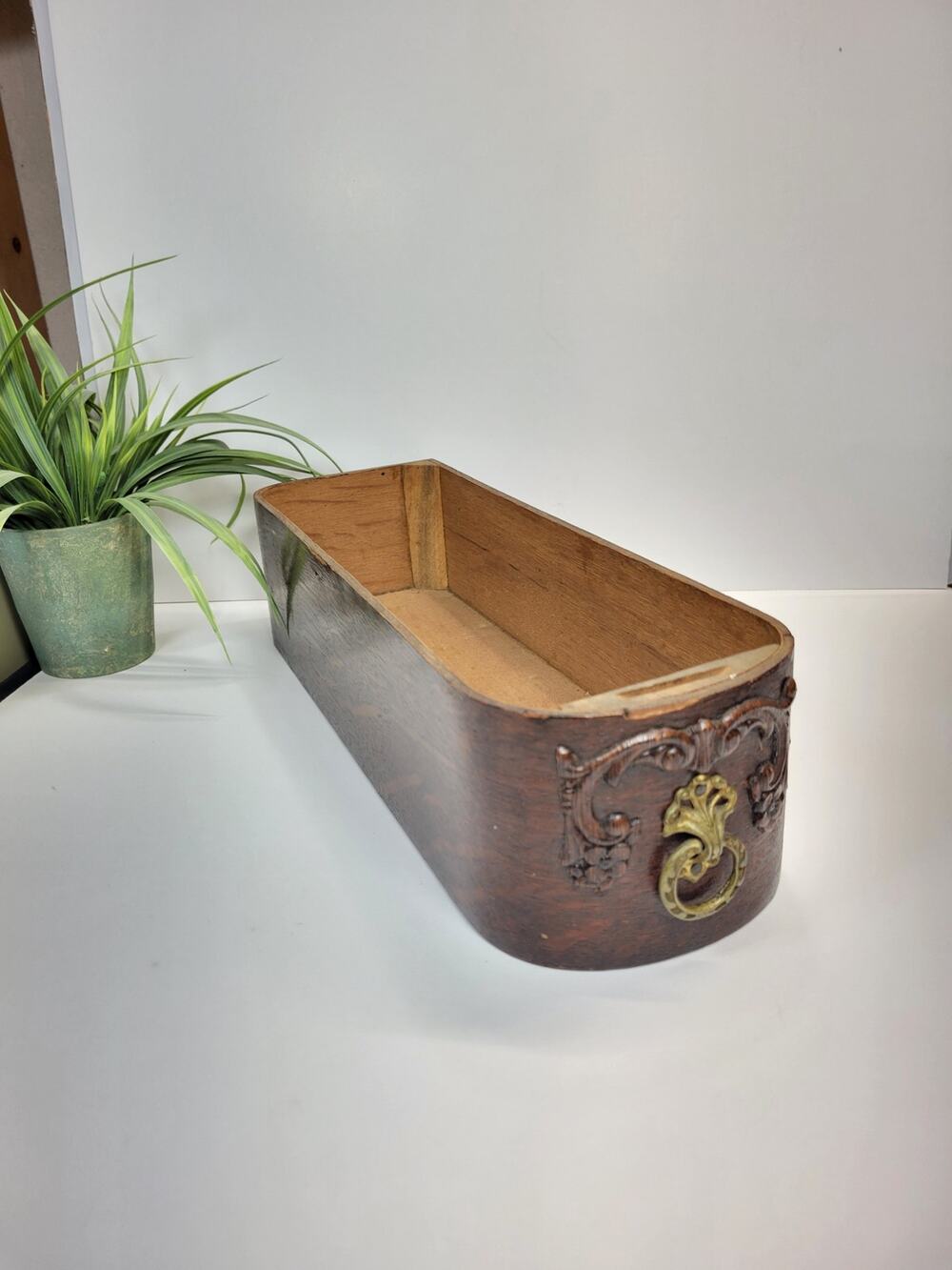 Antique Wooden Sewing Machine Drawer, Curved Drop Leaf Cabinet Box Planter Bin